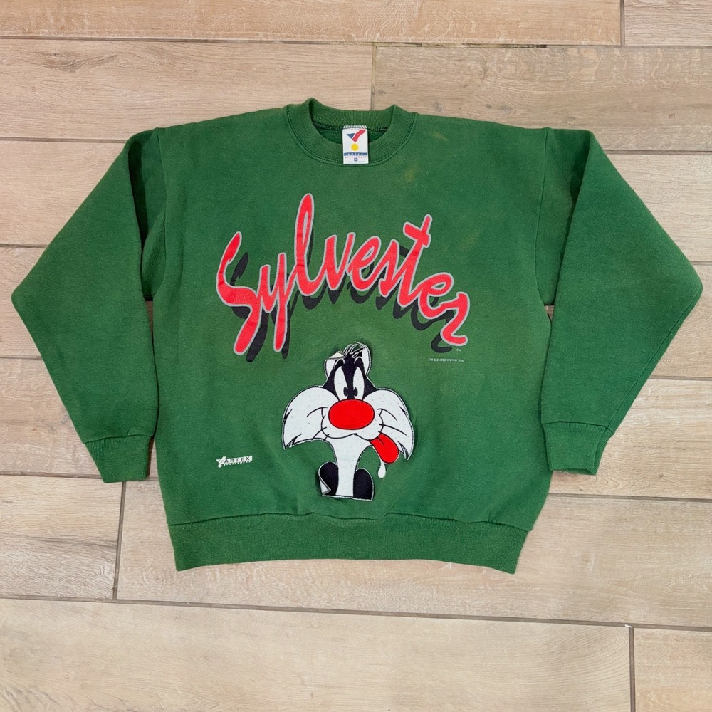 Mens Vintage Sylvester Looney Tunes Sweatshirt Green M 90s Cartoon